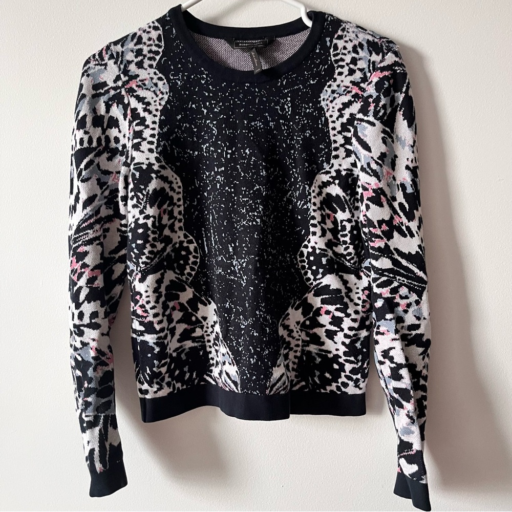 BCBGMAXAZRIA Black & Multicolor Knit Sweater - Size XXS